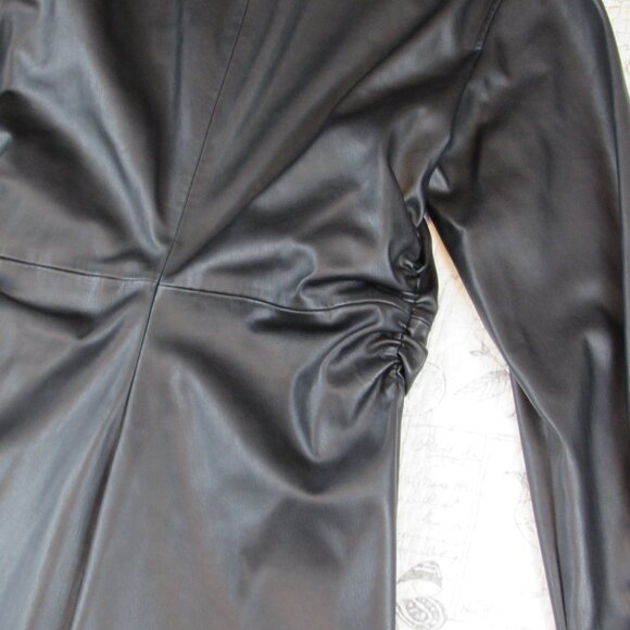 NEW Zara WOMANS MIDI FAUX VEGAN LEATHER SHIRT DRESS SHIRRED SIDES BLACK Size: L - Picture 9 of 12